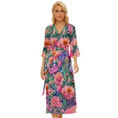 Retro Floral Midsummer Wrap Dress by GardenOfOphir