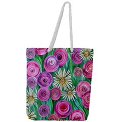 Tropical Flowers Pattern Full Print Rope Handle Tote (large) by GardenOfOphir