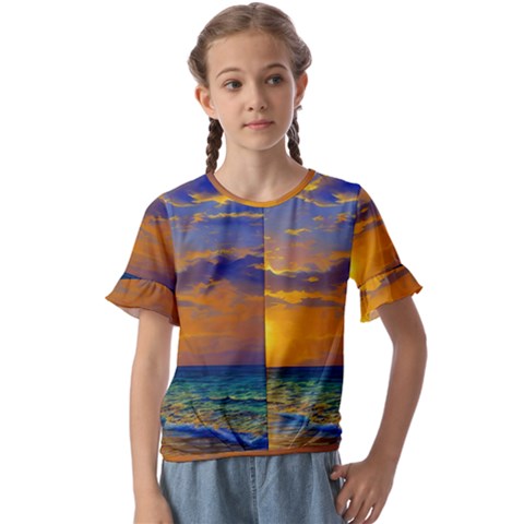 Nature Sunset Kids  Cuff Sleeve Scrunch Bottom Tee by GardenOfOphir