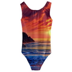 Reflecting Sunset Over Beach Kids  Cut-out Back One Piece Swimsuit by GardenOfOphir