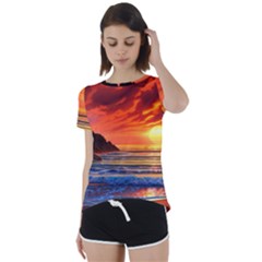 Reflecting Sunset Over Beach Short Sleeve Open Back Tee by GardenOfOphir