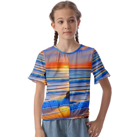 Tropical Sunset Kids  Cuff Sleeve Scrunch Bottom Tee by GardenOfOphir