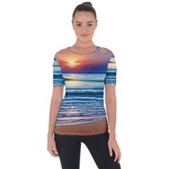 Sunset Beach Waves Shoulder Cut Out Short Sleeve Top by GardenOfOphir