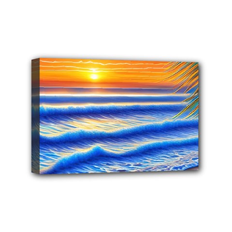 Summer Sunset Surf Mini Canvas 6  X 4  (stretched) by GardenOfOphir