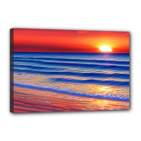 Golden Sunset Over Beach Canvas 18  X 12  (stretched) by GardenOfOphir