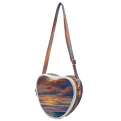 Serene Sunset Over Beach Heart Shoulder Bag by GardenOfOphir