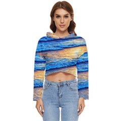 Ocean Sunset Women s Lightweight Cropped Hoodie by GardenOfOphir