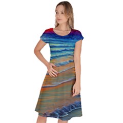 Modern Sunset Over The Ocean Classic Short Sleeve Dress by GardenOfOphir