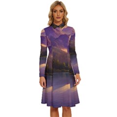 Colored Hues Sunset Long Sleeve Shirt Collar A-line Dress by GardenOfOphir