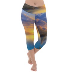 Benevolent Sunset Lightweight Velour Capri Yoga Leggings by GardenOfOphir