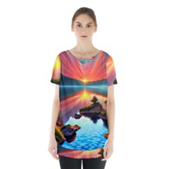 Gorgeous Sunset Skirt Hem Sports Top by GardenOfOphir