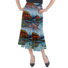 Breathtaking Landscape Scene Midi Mermaid Skirt by GardenOfOphir