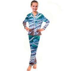 Shore Blue Ocean Waves Kid s Satin Long Sleeve Pajamas Set by GardenOfOphir