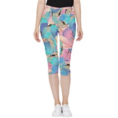 Painting Watercolor Abstract Design Artistic Ink Inside Out Lightweight Velour Capri Leggings  by Ravend