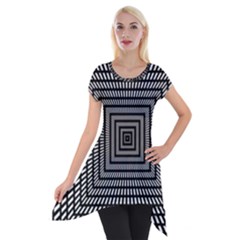 Focus Squares Optical Illusion Background Pattern Short Sleeve Side Drop Tunic by Ravend