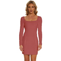 Bitter Sweet Shimmer Red	 - 	long Sleeve Square Neck Bodycon Velvet Dress by ColorfulDresses