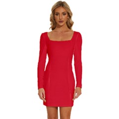 Cadmium Red	 - 	long Sleeve Square Neck Bodycon Velvet Dress by ColorfulDresses