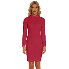 Cardinal Red	 - 	long Sleeve Shirt Collar Bodycon Dress by ColorfulDresses