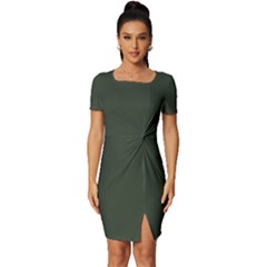 Kombu Green	 - 	fitted Knot Split End Bodycon Dress by ColorfulDresses