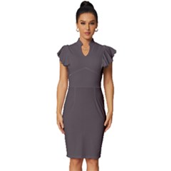 Dark Liver Grey	 - 	vintage Frill Sleeve V-neck Bodycon Dress by ColorfulDresses