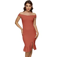 Chestnut Red	 - 	off Shoulder Ruffle Split Hem Bodycon Dress by ColorfulDresses