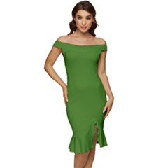 Light Seaweed Green	 - 	off Shoulder Ruffle Split Hem Bodycon Dress by ColorfulDresses