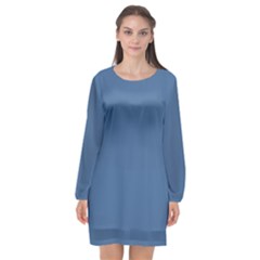 Queen Blue	 - 	long Sleeve Chiffon Shift Dress by ColorfulDresses