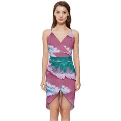 Ocean Waves In Pink Wrap Frill Dress by GardenOfOphir