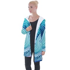 Ocean Waves Pastel Longline Hooded Cardigan by GardenOfOphir