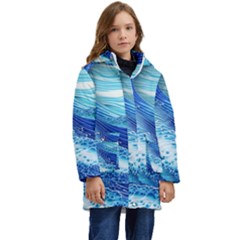 Water Waves Kid s Hooded Longline Puffer Jacket by GardenOfOphir