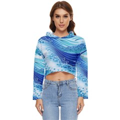 Water Waves Women s Lightweight Cropped Hoodie by GardenOfOphir