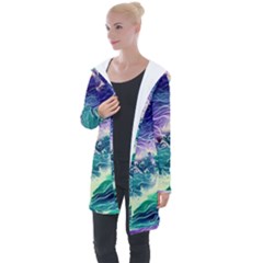 Pastel Hues Ocean Waves Longline Hooded Cardigan by GardenOfOphir