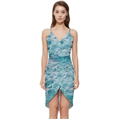 Nature Ocean Waves Wrap Frill Dress by GardenOfOphir