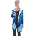 Simple Blue Ocean Wave Longline Hooded Cardigan View1