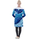 Simple Blue Ocean Wave Longline Hooded Cardigan View2