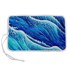 Blue Ocean Wave Watercolor Pen Storage Case (l) by GardenOfOphir