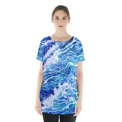 Abstract Blue Wave Skirt Hem Sports Top by GardenOfOphir