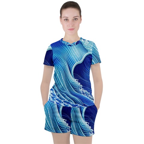 Wave Women s Tee And Shorts Set by GardenOfOphir