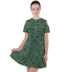 Leafy Elegance Botanical Pattern Short Sleeve Shoulder Cut Out Dress  by dflcprintsclothing