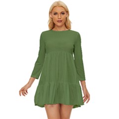 Crocodile Green	 - 	long Sleeve Babydoll Dress by ColorfulDresses