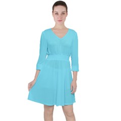 Arctic Blue	 - 	quarter Sleeve Ruffle Waist Dress by ColorfulDresses