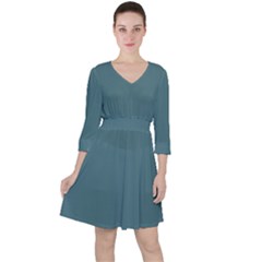 Beetle Green	 - 	quarter Sleeve Ruffle Waist Dress by ColorfulDresses