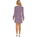 Dusty Lavender Purple	 - 	Long Sleeve Waist Tie Ruffle Velvet Dress View4