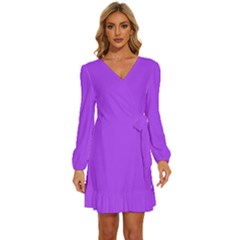 Daffodil Purple	 - 	long Sleeve Waist Tie Ruffle Velvet Dress by ColorfulDresses