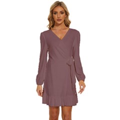 Dull Purple	 - 	long Sleeve Waist Tie Ruffle Velvet Dress by ColorfulDresses