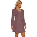 Dull Purple	 - 	Long Sleeve Waist Tie Ruffle Velvet Dress View3