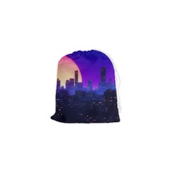 The Sun Night Music The City Background 80s 80 s Synth Drawstring Pouch (xs) by Jancukart