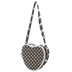 Brown And White Polka Dots Heart Shoulder Bag by GardenOfOphir