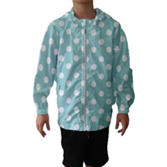 Blue And White Polka Dots Kids  Hooded Windbreaker by GardenOfOphir