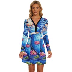 Mermay Long Sleeve Deep V Mini Dress  by artworkshop